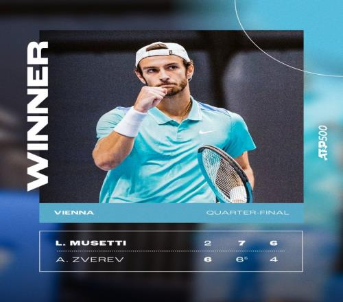 ATP500維也納1/4決賽：頭號種子茲維列夫1-2遭6號種子穆塞蒂逆轉