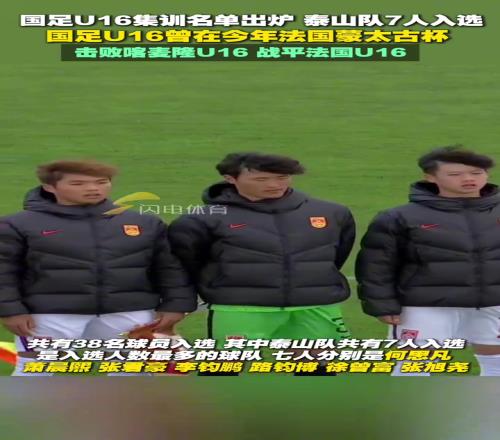 足协公布U16国足集训名单，泰山队7人入选，是入选人数最多的球队